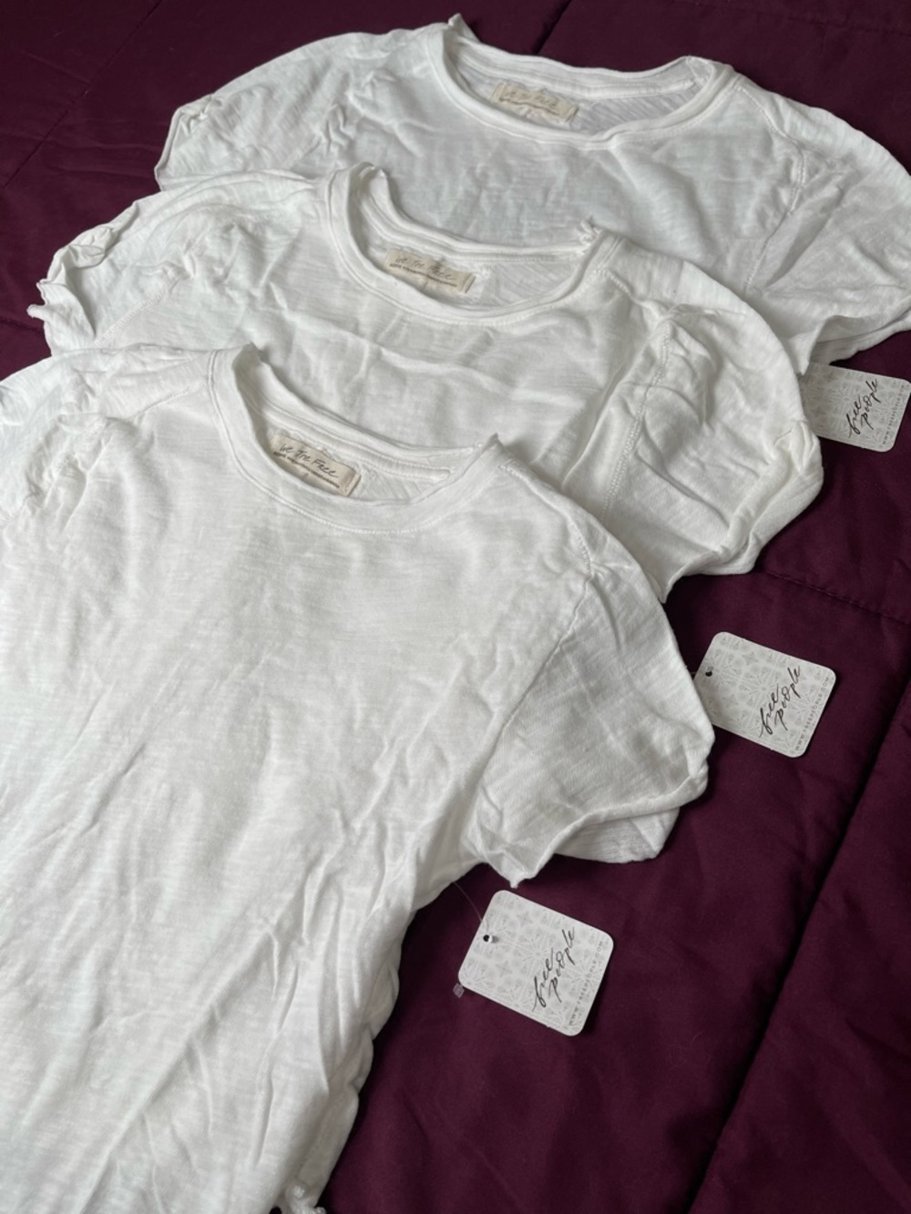 3 Piece Bundle Free People Be My Baby Short Sleeve Tee Medium White NWT - Picture 2 of 8